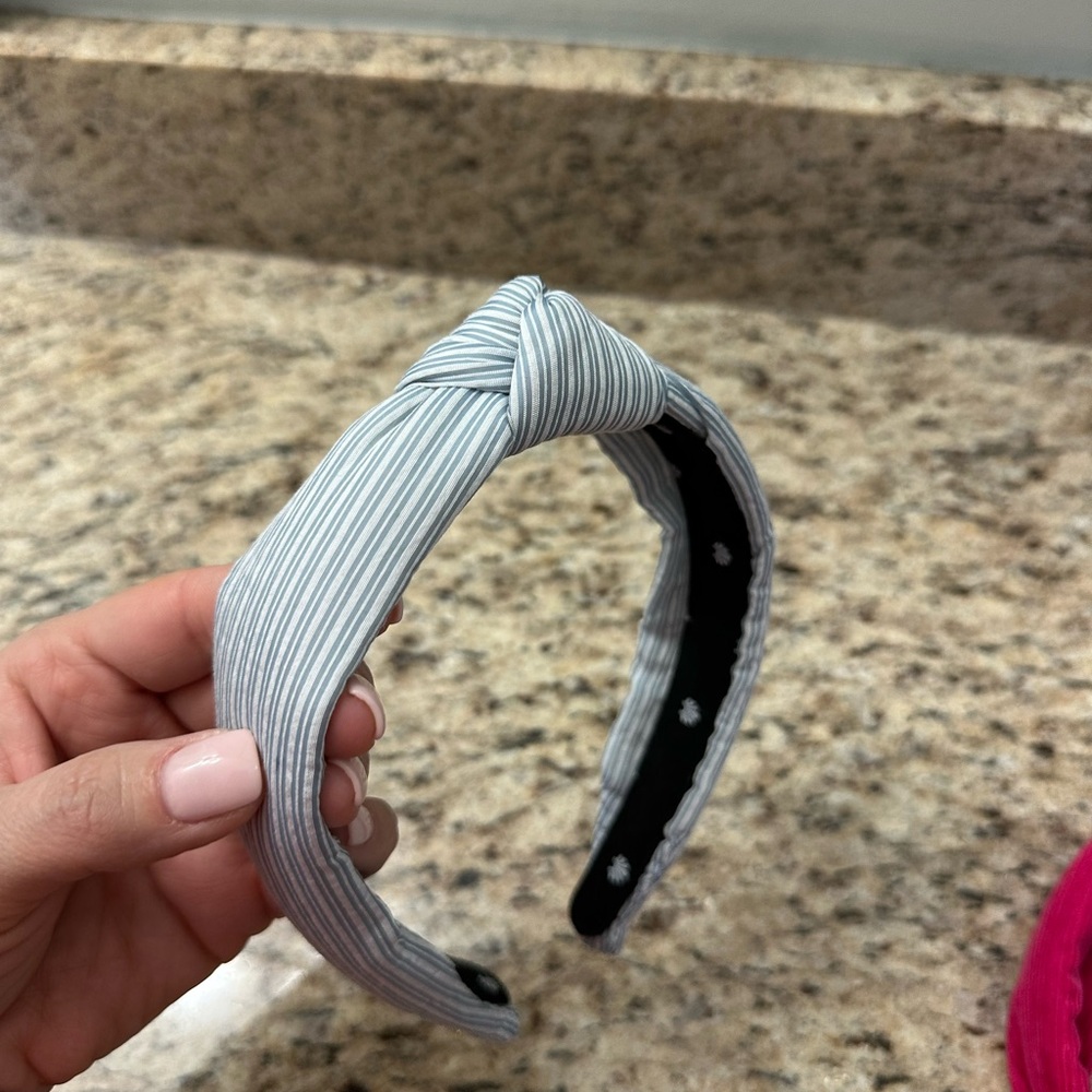 Lele Sadoughi Striped Knotted Headband in Light Blue and White
